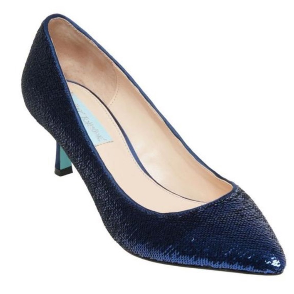 Betsey Johnson SB Kamie sequined heel size 6M Navy